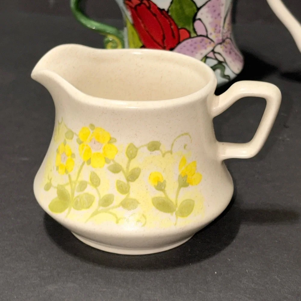 Vtg Assorted Creamer Mini Pitcher Lot Floral Stoneware Ceramic 6 Pc Collection